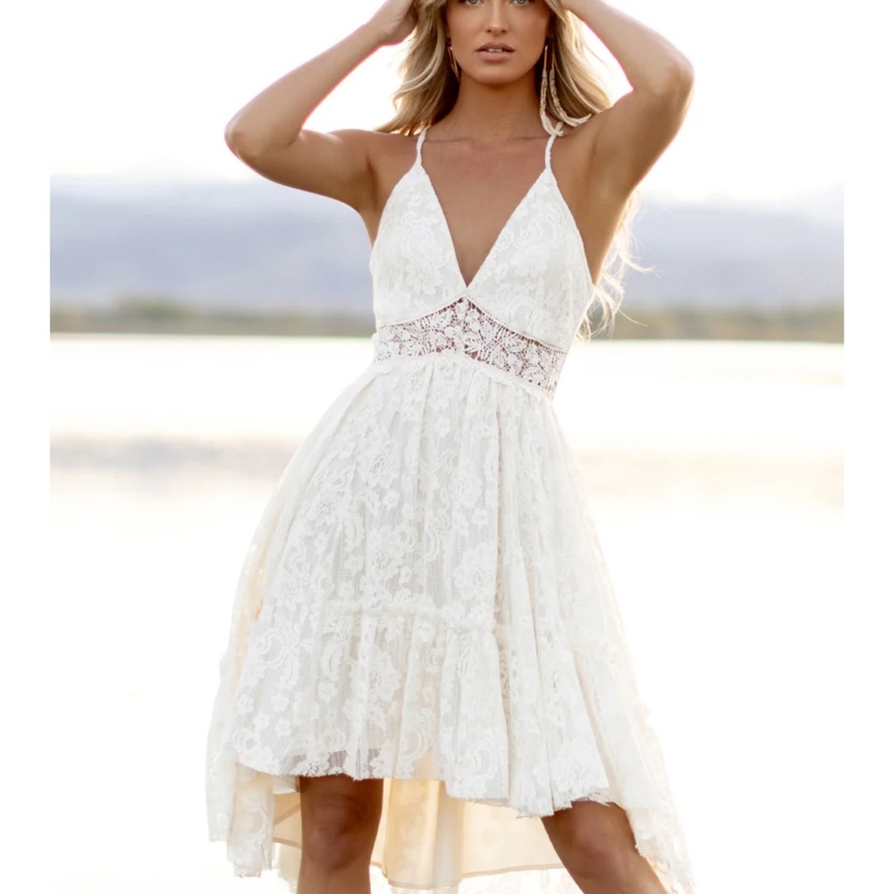 Joyfolie Cream Lace High Low Dress